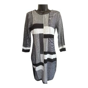 Venus Striped Black and White Knit Bodycon Dress - Size S